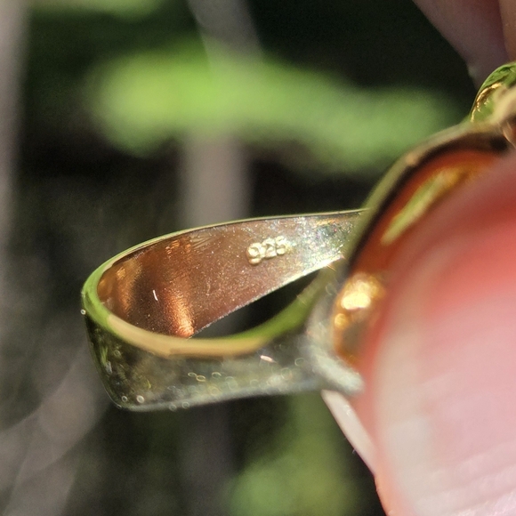 Aquamarine 13k & Topaz sterling & gold heart ring sz8 - Picture 7 of 8